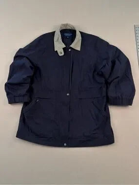 Vintage London Fog Navy Lightweight Jacket XL | Beige Collar Minimal Classic Zip Coat